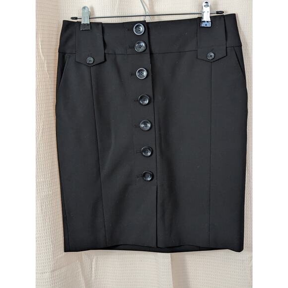 NWOT! ANN TAYLOR! WOOL LONDON STYLE BLACK BUTTON FRONT PENCIL SKIRT! SZ 4 - Picture 2 of 6